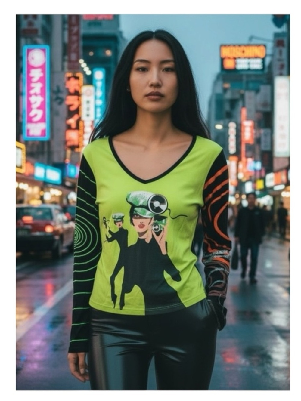Rare: Custo Barcelona 𖦹 Camera Girl Photography Babe Tee 𖦹 Black Green 𖦹 Large - Picture 15 of 16